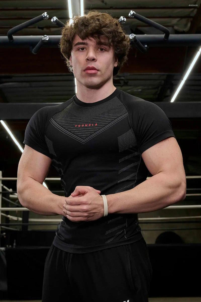 Men's T Shirts Sports Fitness Trainer Clothe Quick Dry Breathable Stretch Tights Joggers Outdoor Casual Short Sleeves