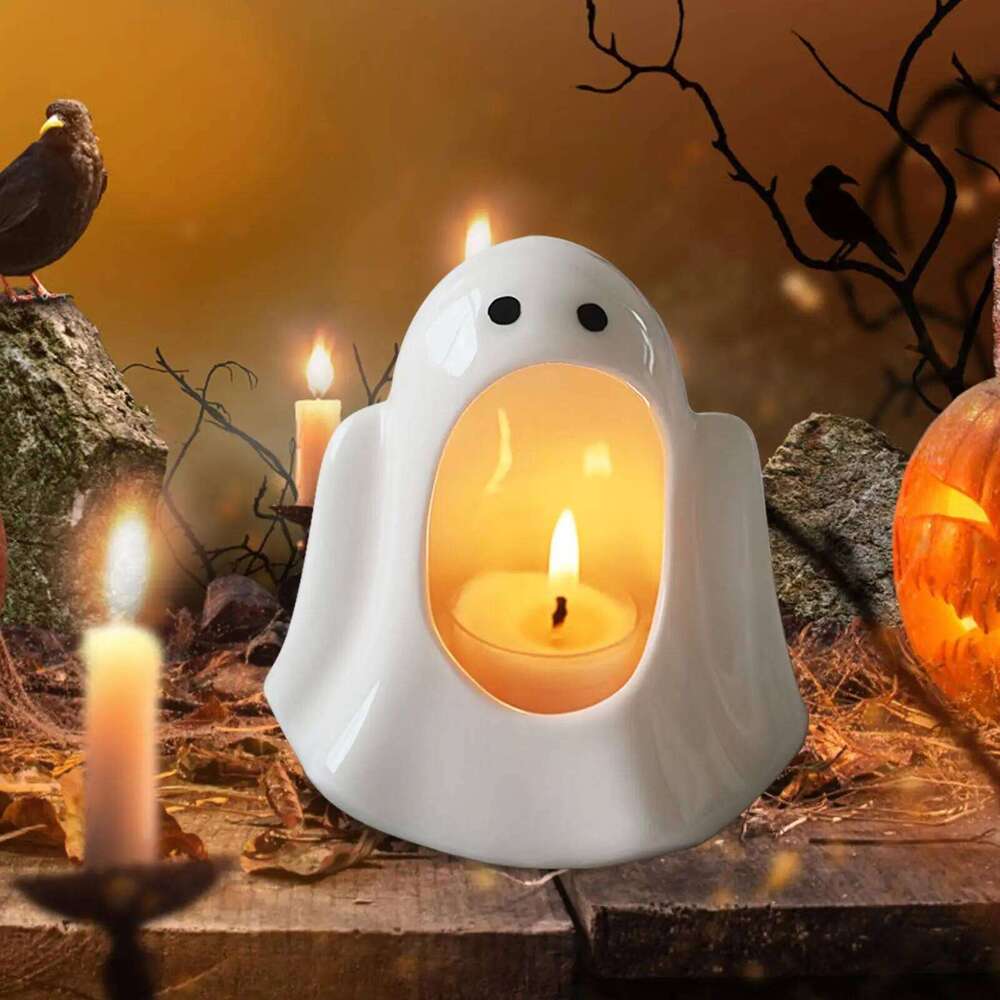 2025 Halloween Scented Candleholder Handmade Ceramic Ghost Figurine Candlestick Creative Candle Aromatherapy Ornament Y260131