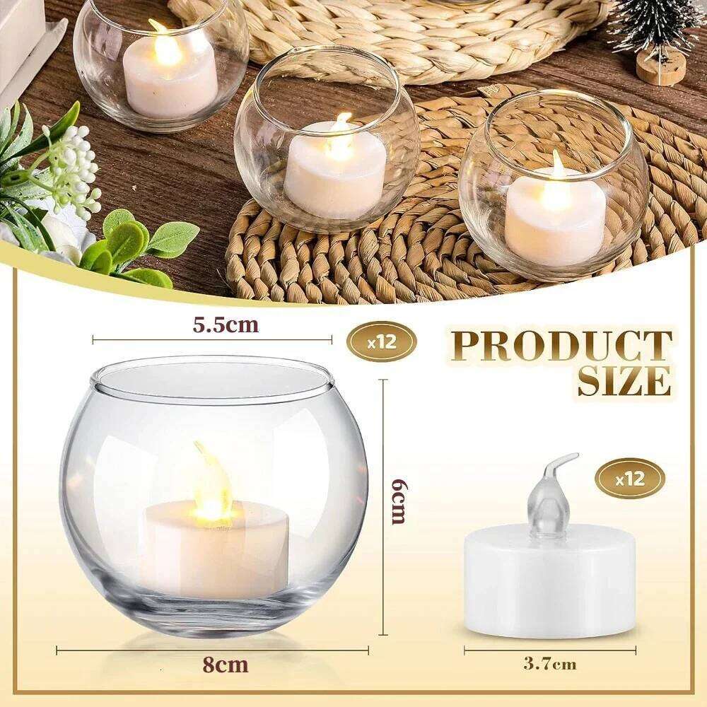 6/12Pcs Glass Tealight Candle Holders Bowl Vases Windproof Candlestick for Table Centerpiece Wedding Christmas Party Decorations Y260131