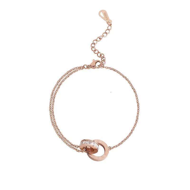 Classic Charm Full Zircon Roman Numeral Double Rings Cross Bracelet for Women Exquisite Stainless Steel Colorfast Bangle Jewelry H260202