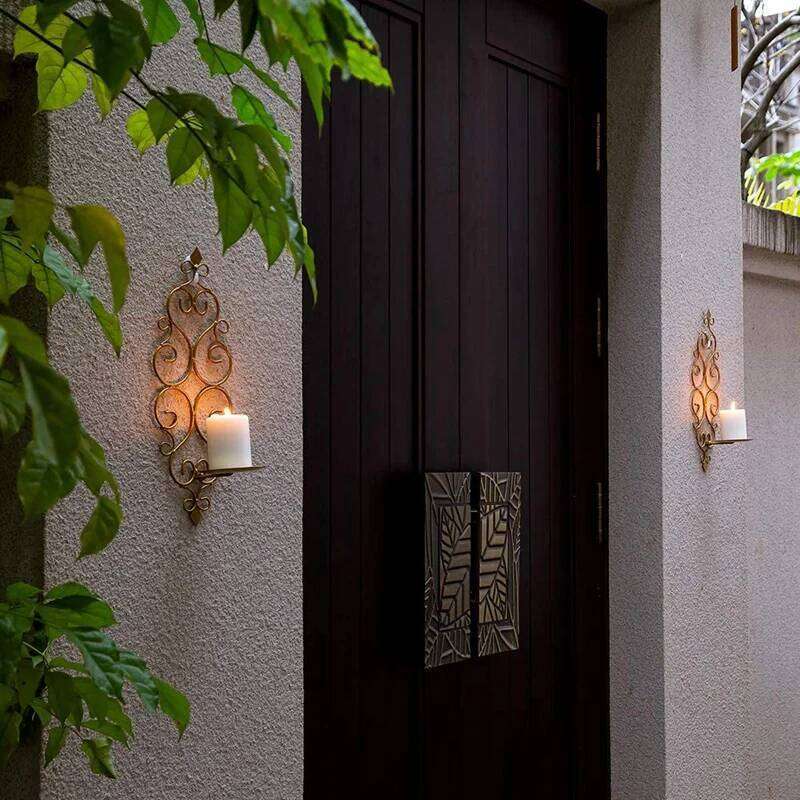 Iron Mounted Candle Holder Metal Wall Hanging for Wedding Hotel Living Room Gold Retro Sconce Candlestick Home Decor Y260131