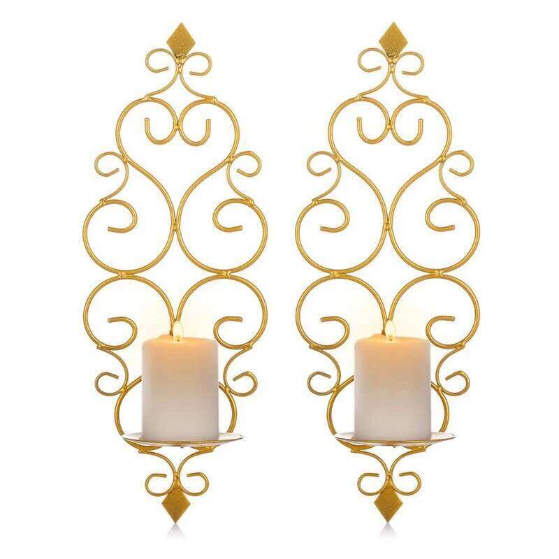 Iron Mounted Candle Holder Metal Wall Hanging for Wedding Hotel Living Room Gold Retro Sconce Candlestick Home Decor Y260131
