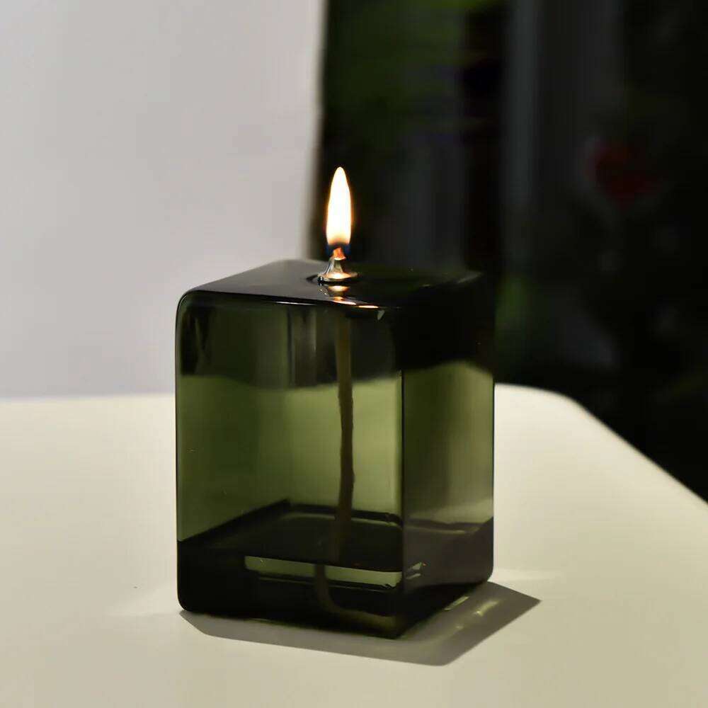 Creative Glass Room Decoration Color Square Candle Holder Furnishings Home Desktop Smoke Free Crispy Oil Lamp Y260131