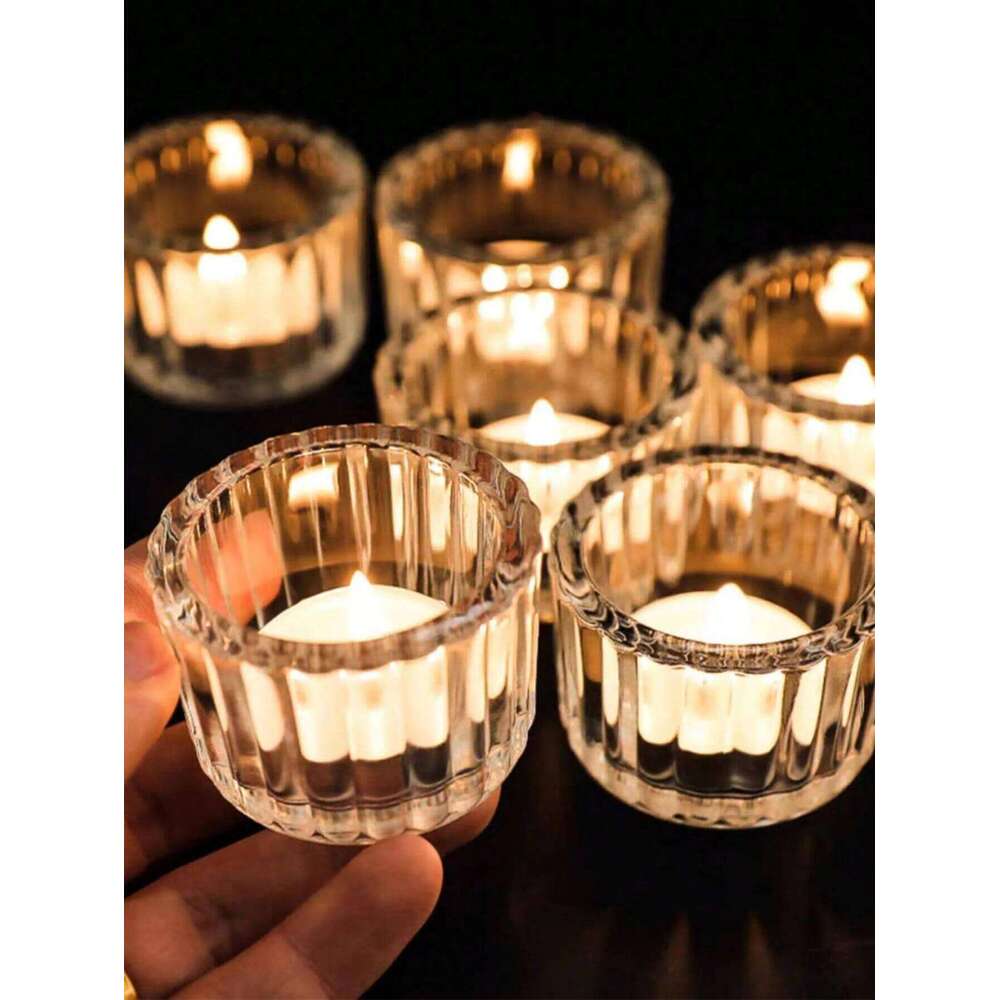 2 Pcs Glass Tealight Candle Holder Small Clear Mini Candlestick Table Centerpiece Home Decorations for Wedding Festival Birthday Y260131
