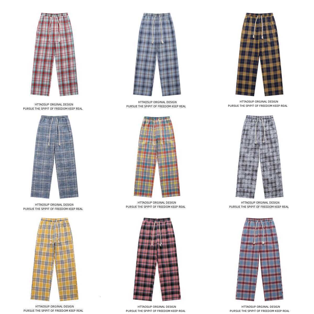 American Style Drawstring Wide Leg Plaid Casual Pants Men and Women Autumn Plaid Sweatpants 251129
