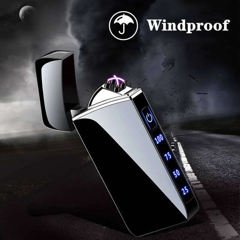 Touch Sensing Metal Electric Outdoor Windproof Lighter Dual Arc Flameless Plasma USB Rechargeable Lighters Digital Power Display W260202