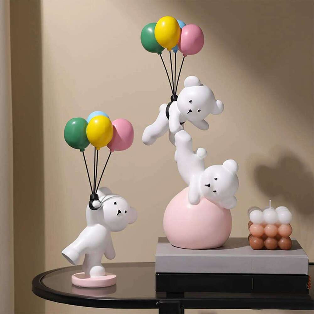 Figurine Flying Statue for Bookshelf TV Stand Arrangement Balloon Bear Y260202
