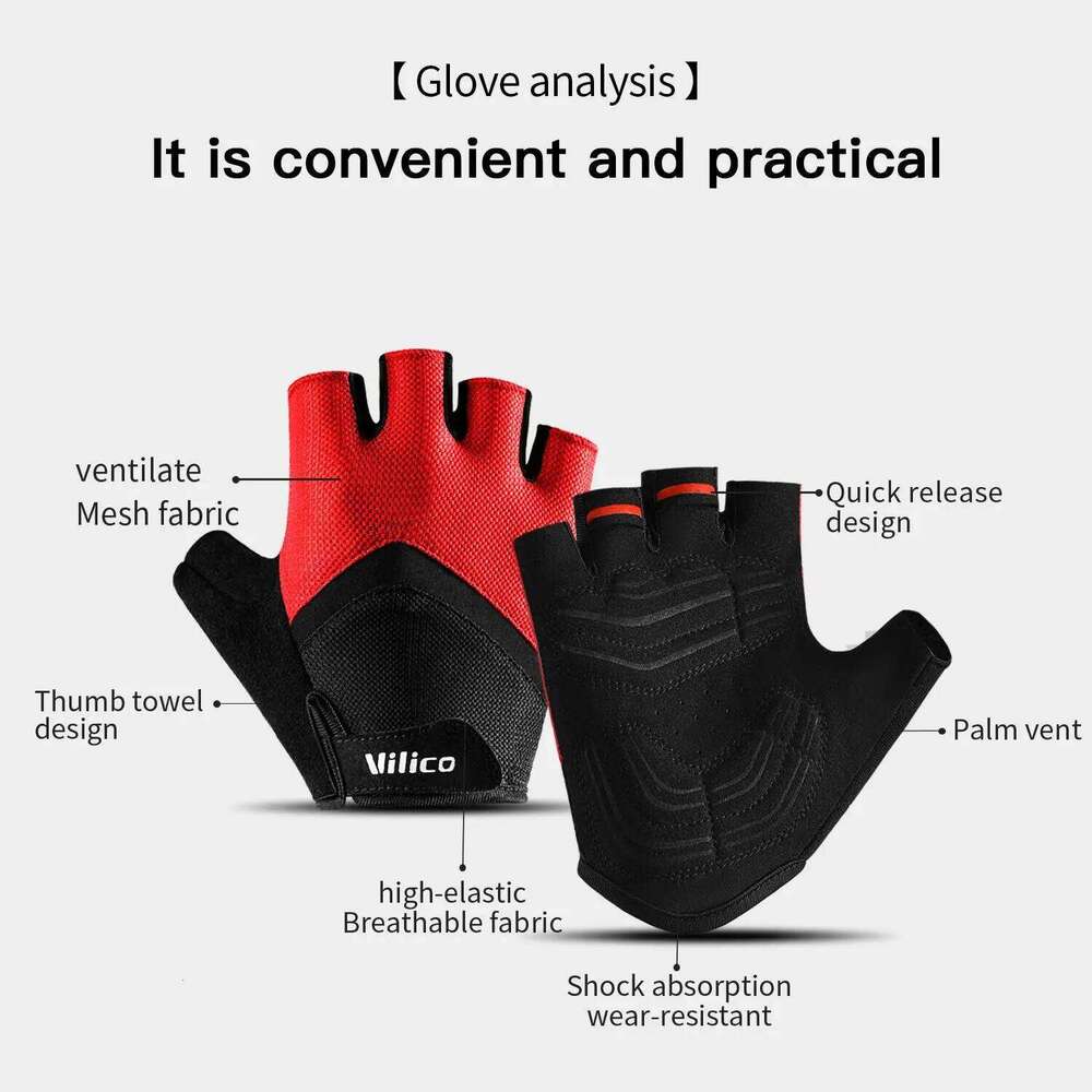 Cycling Anti Slip And Shock-Absorbing Riding,Ultra Thick,Wear-Resistant,Breathable Running Fitness Short Finger Gloves XJ260202