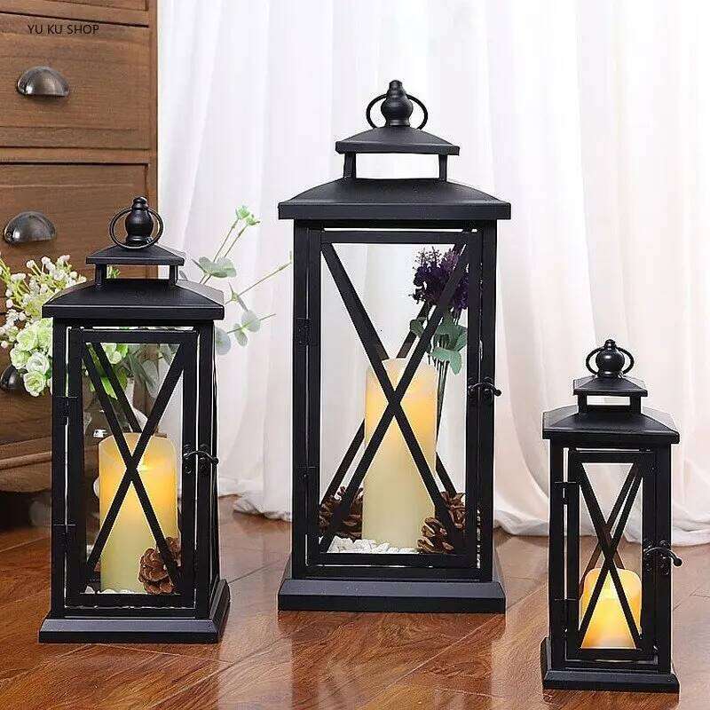 Windproof Lantern Glass Candle Holders Metal Large Black Wedding Modern Design Moroccan Candlestick Decoracion Hogar Home Decor Y260131
