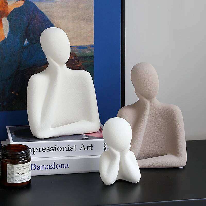 Frosted Ceramic Figure Figurines Abstract Art Bust Sculpture Living Room Porch Family of Three Furnishings Interior Decor Gifts Y260202