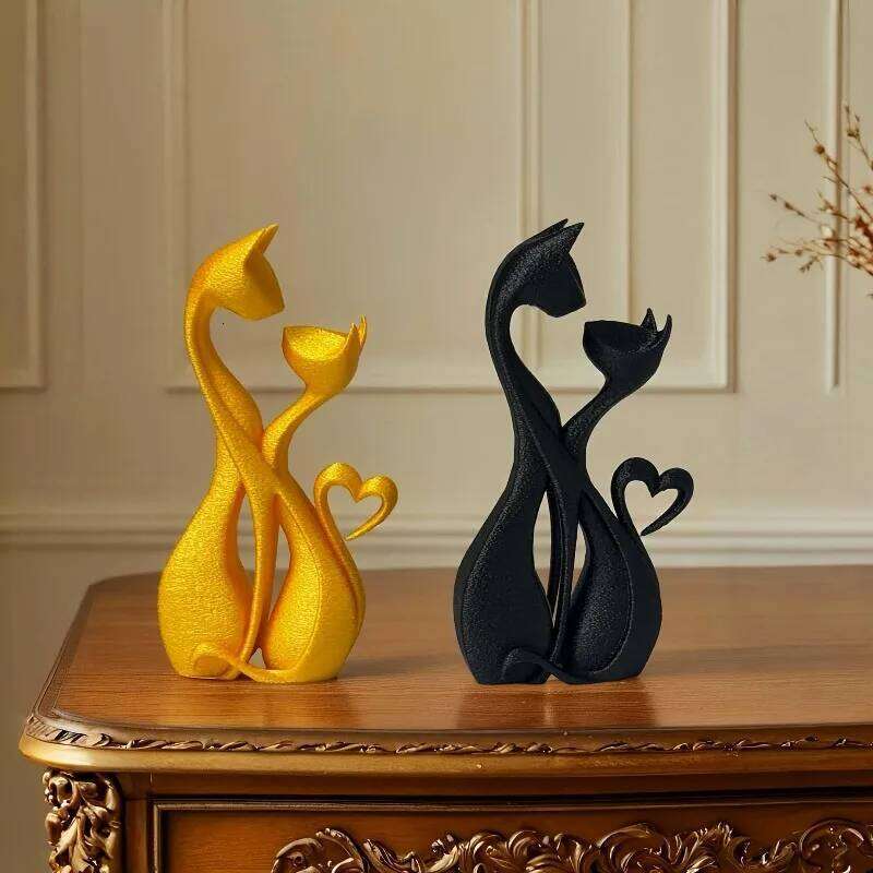 Creative Elegant Cat Sculpture Ornament - Cute Heart-Shaped Retro Style Home Decor, Perfect Gift for Housewarming & Decoration Y260202