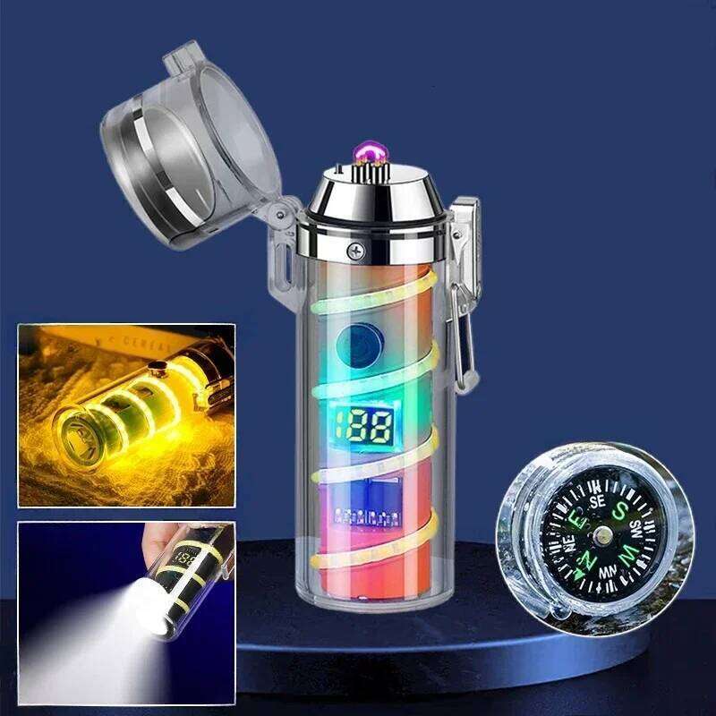 Waterproof Windproof Dual Arc Electric Lighters Multifunction Plasma USB Rechargeable Lighter High-Bright Dream Atmosphere Light W260202