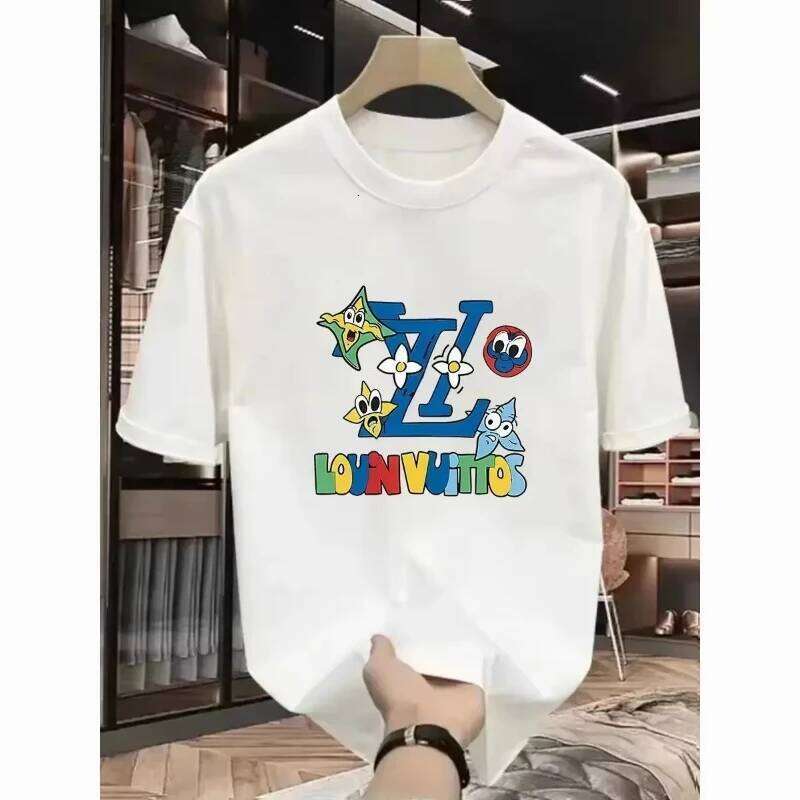 European Summer Trend Super Clear Print New Mens Loose And Comfortable High Street Pure Cotton Breathable T-Shirt Ins