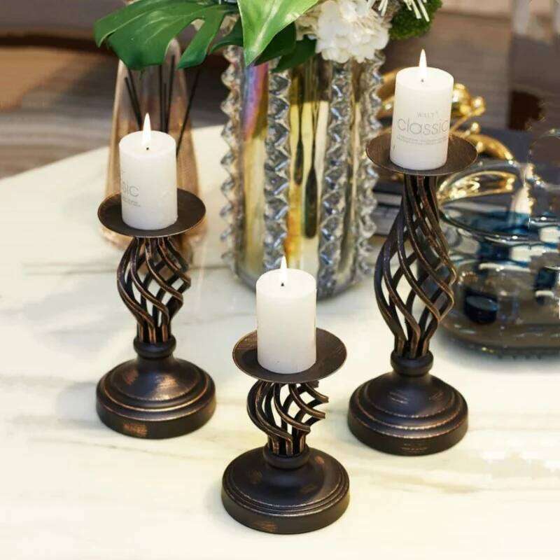 Metal Vintage Candlestick Decoration Hollow Black Candle Holder Geometric Spiral Wedding Centerpieces Home Y260131