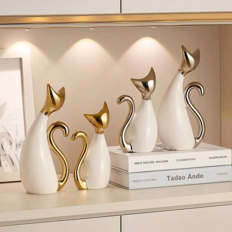 Modern Luxury Ceramic Cat Ornaments Office Store Cafe Sculpture Crafts Home Livingroom Porch Table Figurines Decoration Y260202