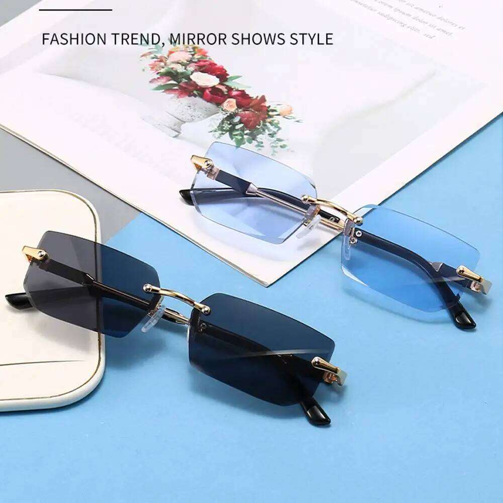 Trendy Rimless Sunglasses for Women Men Rectangle Fashion Shades Small Square UV400 Sun Glasses For Female Male Traveling Oculos H260202