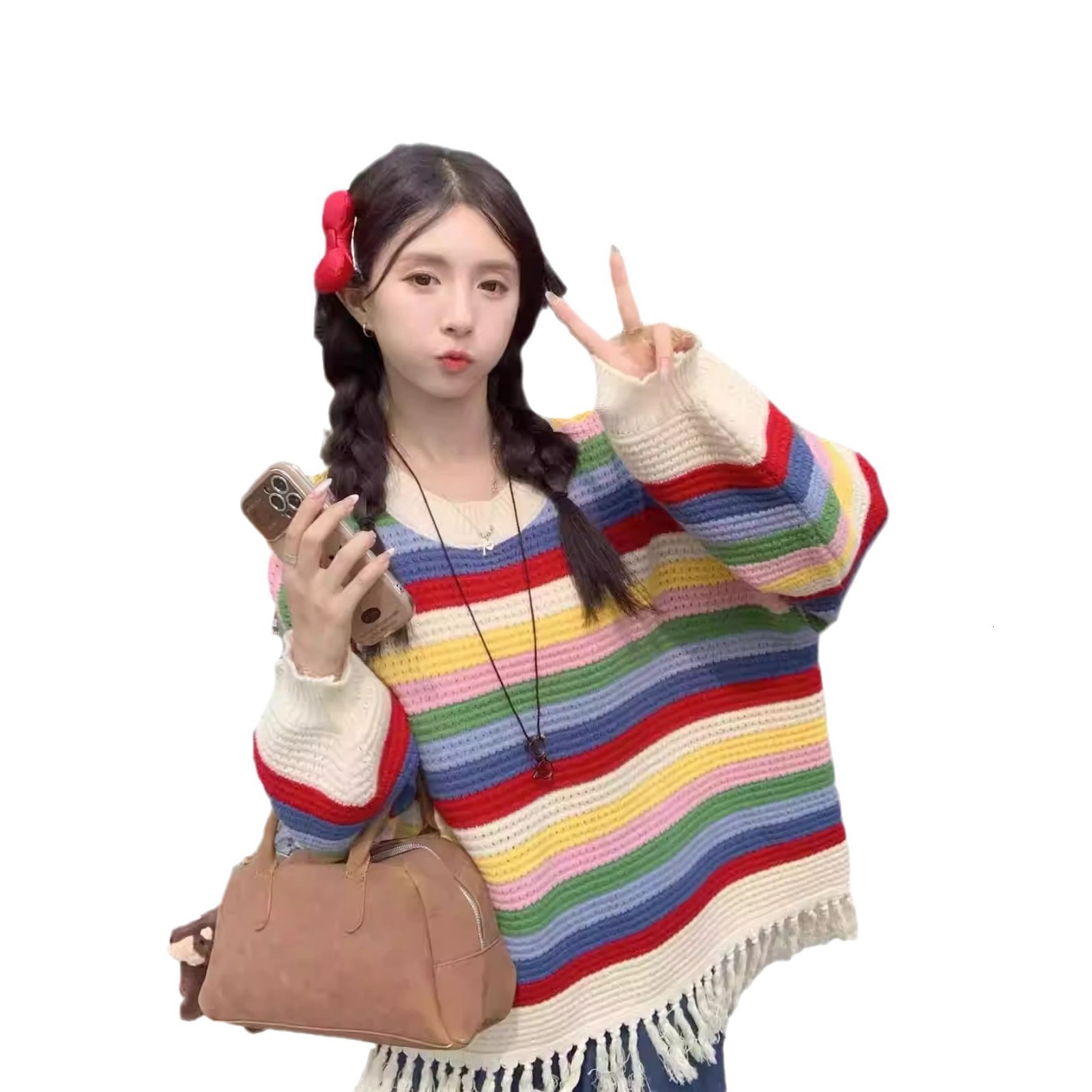 Tossy Tassel Contrast Holiday Sweater Pullovers For Women Loose Flared Sleeve Beach Boho Knit Female Cover up Pullover Crop top 240808