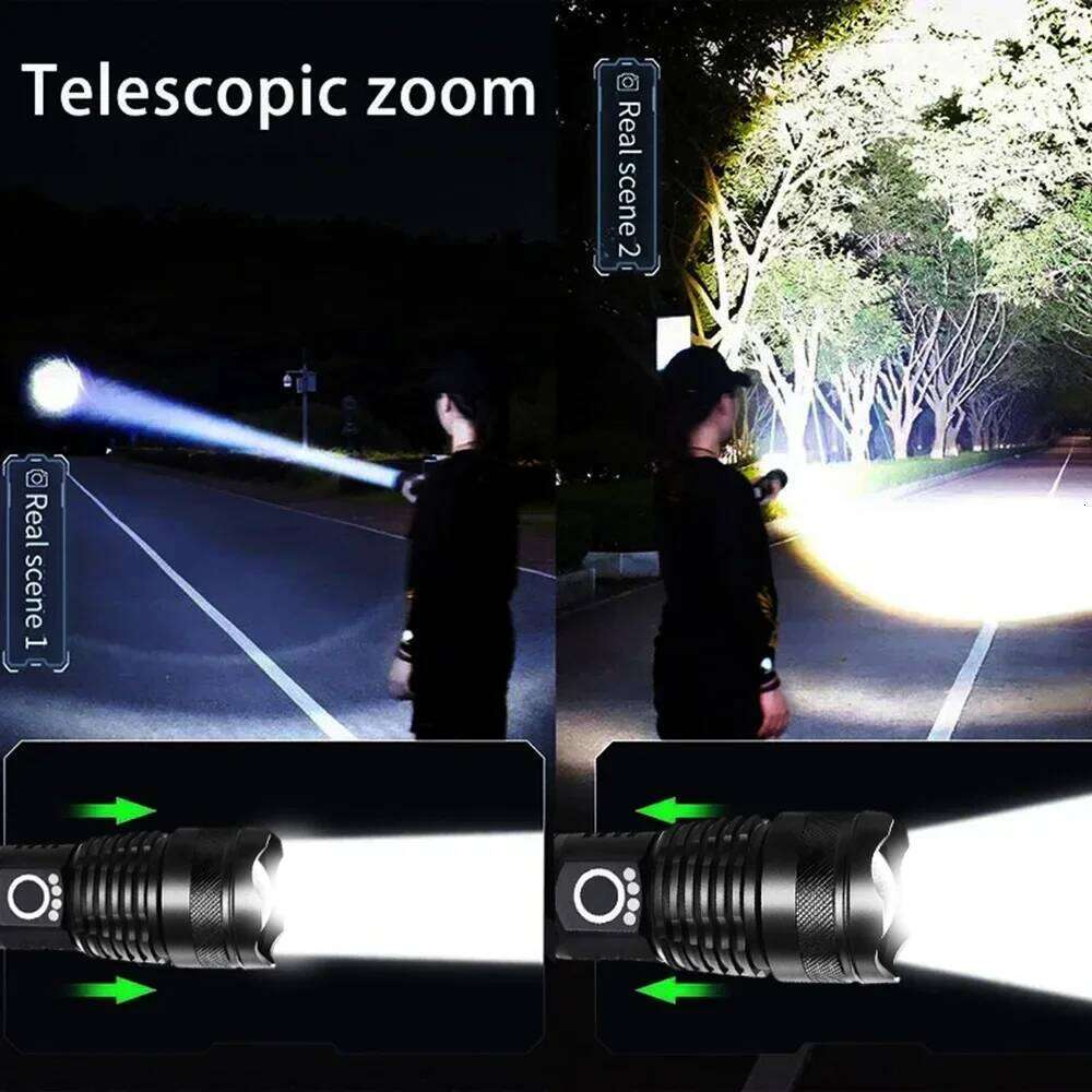 High Power XHP70 LED Flashlight Type-c Rechargeable Aluminium Alloy Torch Zoom Hand Lantern For Camping, Outdoor Emergency H2601311