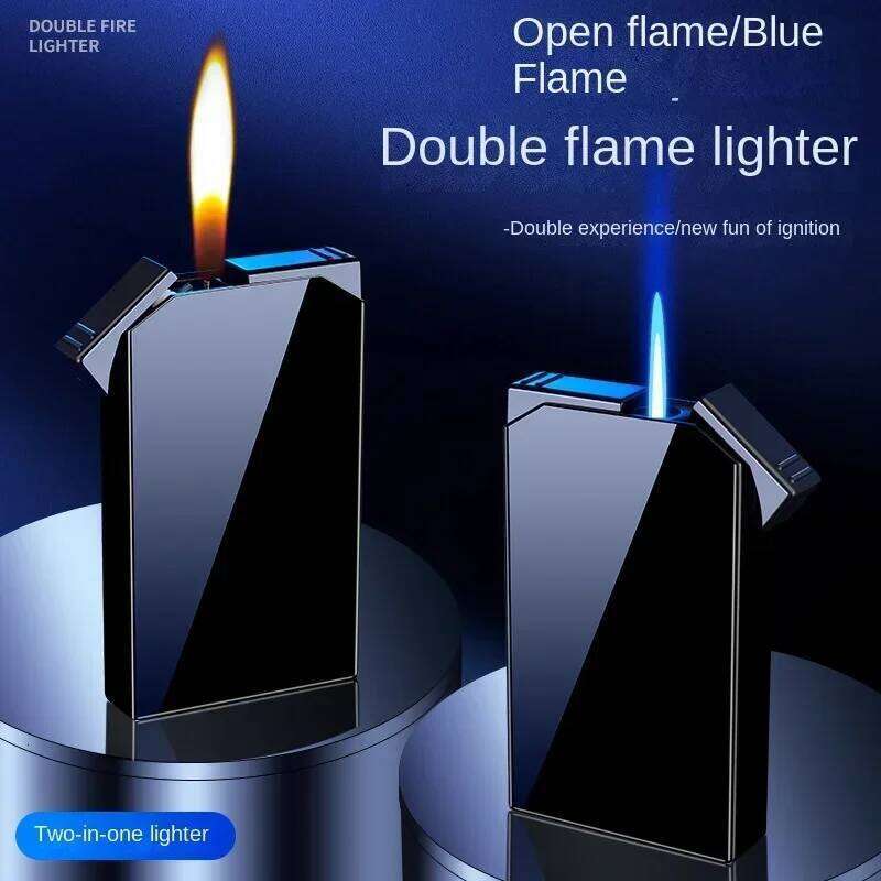 New Dual Fire Straight Into Open Blue Flame Butane Gas Lighter Cigarette Accessories W260202