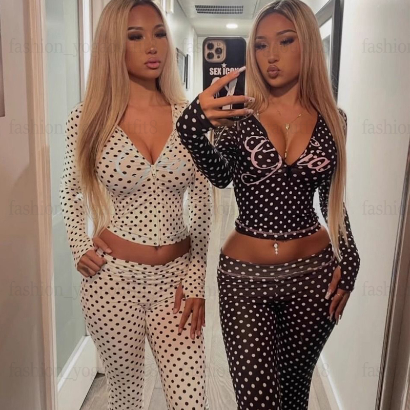 I Am Gia Sets Yoga Tracksuits Polka Dot Imagia 2 Piece Set Sports Workout Hoodie Jacket Flared Pants Zip Up Long Sleeve Tops Shaping Waist Fitness Clothing