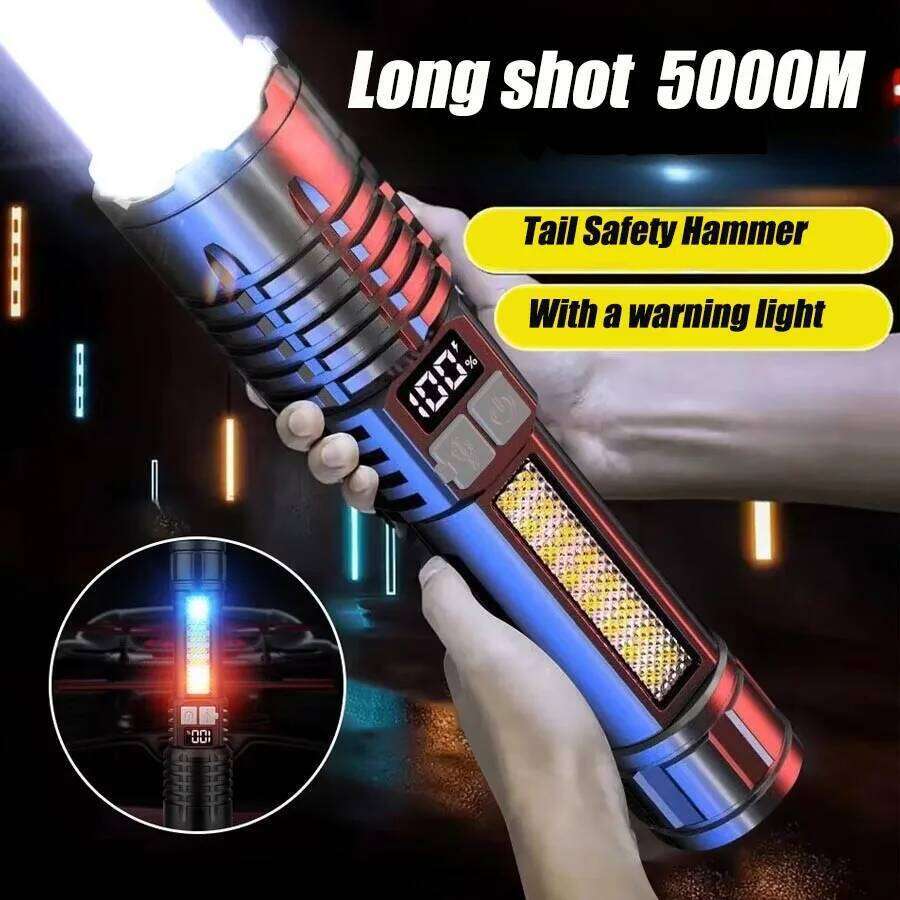 Portable Rechargeable High Power LED Flashlights With Display Screen Zoom Tactical Torch Lamp with Emergency Side Lights Lantern H2601311