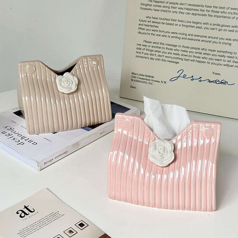 Style Cream Camellia Living Room High-End Light Luxury High-Grade Coffee Table Creative Ornament Drawer Household Tissue Box