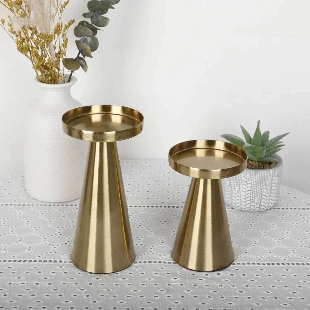 Golden Holder 3-1 Set Candlestick Pillar Candle Container Taper Metal Stand Wedding Decor Luxury Valentine's Day Gifts Y260131