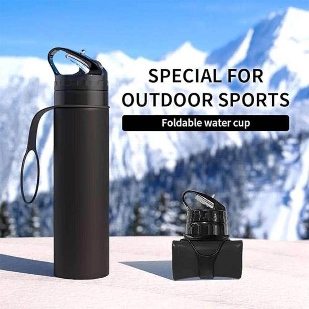 600ML, silicone portable sports water bottle, suitable for hiking, camping, lightweight and foldable desi Z260202