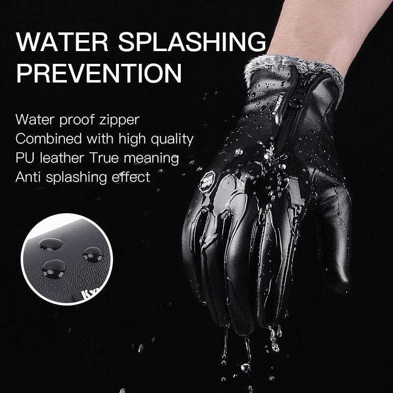 Kyncilor Men's Winter Cycling Black Velvet Men Touch Screen For Sports Thermal Climbing Leather Gloves XJ260202