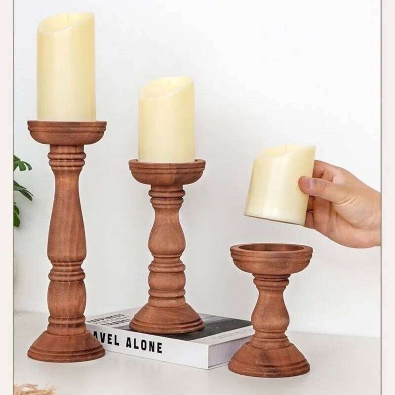3PC Set New Style Retro Wooden Container Desktop Decoration Home Decor Wedding Candle Holder Festival Gift Y260131