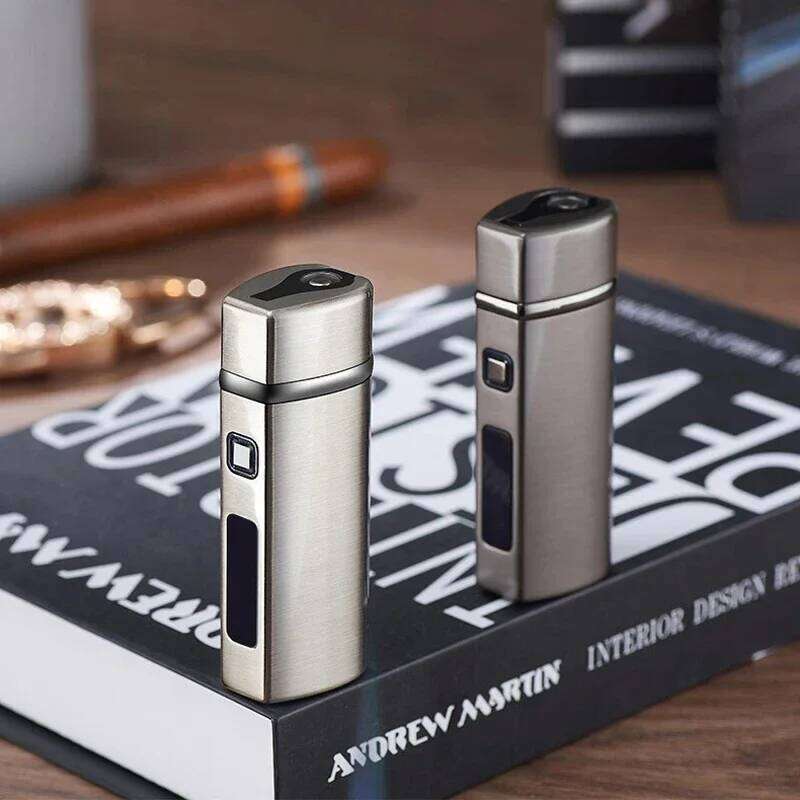 New Touch Sensing Metal Outdoor Windproof Electric USB Turbo Three Torch Blue Flame Gas Lighter Cigar Tool Men's Gifts W260202