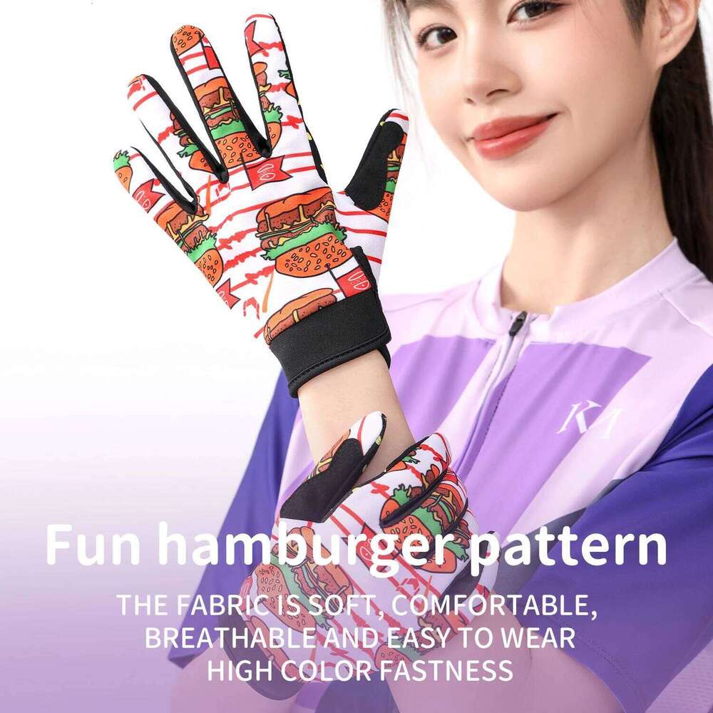 Fun Graffiti Burger Sports Cycling Gloves, non-slip, shock-absorbing, wear-resistant, breathable bicycle gloves, outdoor sports XJ260202
