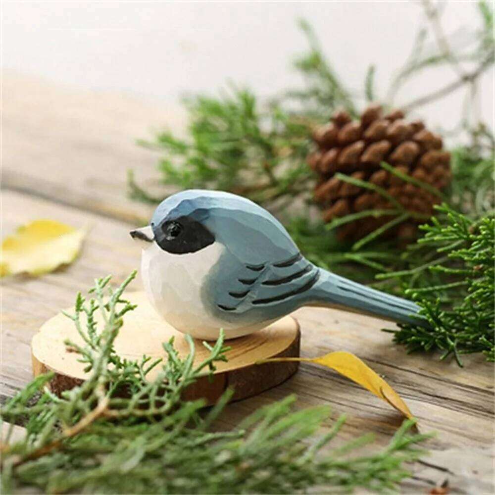 Creative Cute Wood Mini Carving Small Ornament Handmade Painting Wooden Bird Figurine Tabletop Y260202