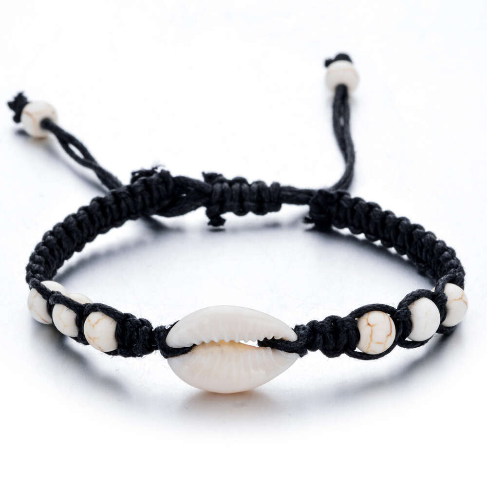 Popular small jewelry, natural stone shell bracelet, hand woven, adjustable wax rope chain for women