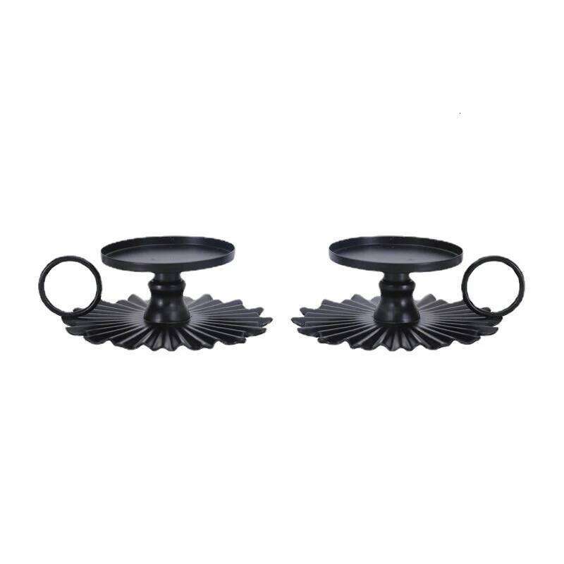 Iron Taper Candlestick Black Metal Pillar Plate Holders Stand For Wedding Party Festival Desktop Candelabra Art Gift Home Decor Y260131