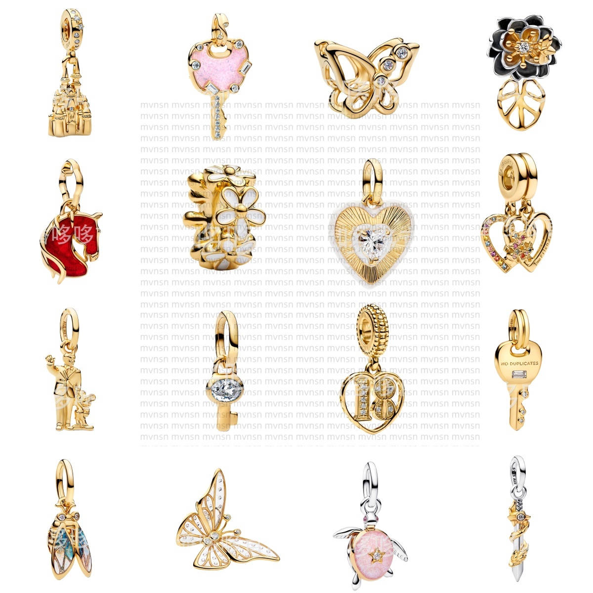 2026 New gold Charms heart Pendant with Box butterfly Beads fit Bracelet Necklace high heels Charms Luxury Jewelry for Women Party Valentine's Day Gift