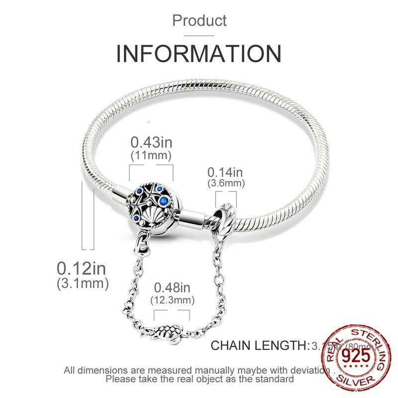 925 Sterling Silver Original 17-20CM Stars Shell Safety Chain Zircon Bracelet For Women's Charms DIY Beads Jewelry Gift H260202