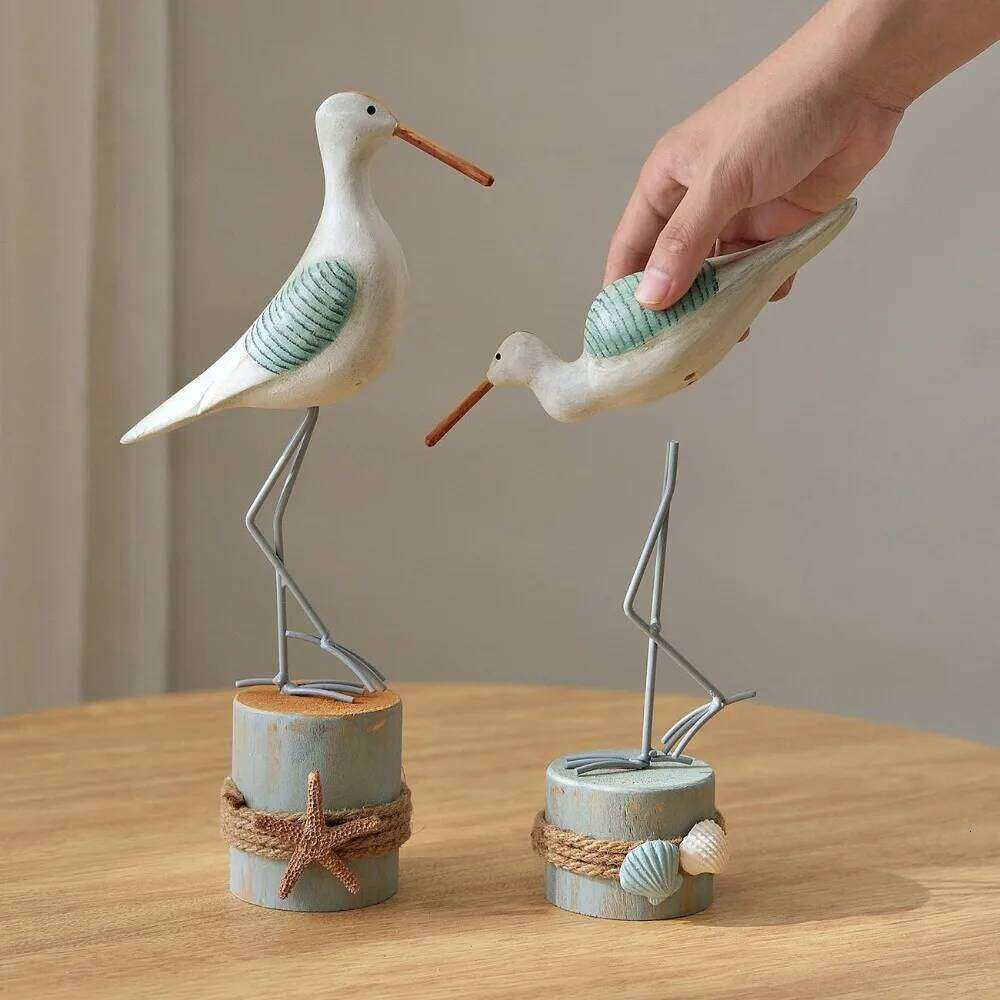Seagull Wooden Crafts Ornaments Ocean Style Seabird Tree Stumps Home Decor for Model Rooms Desks Cabinets Display Decorations Y260202