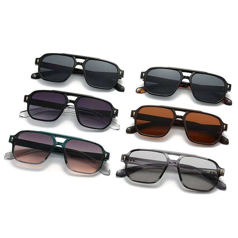 SHAUNA Retro Double Bridges Square Sunglasses Women Gradient Shades UV400 Fashion Brand Designer Rivets Men Sun Glasses H260202
