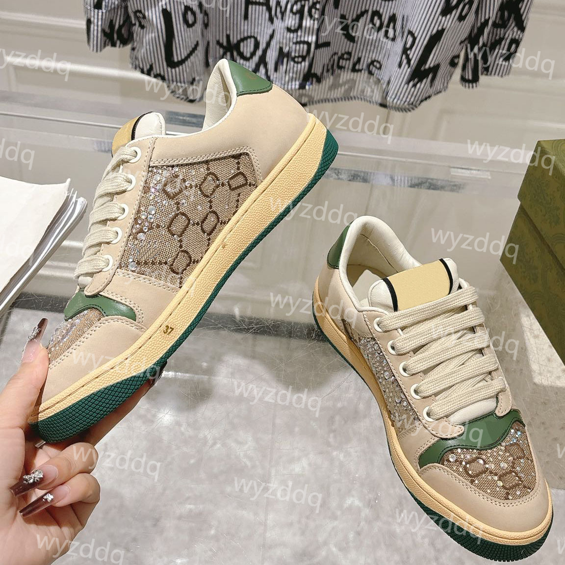 Designer crystal Screener sneaker Top Quality Lace up sneaker High-quality casual sneakers Female size 35-41