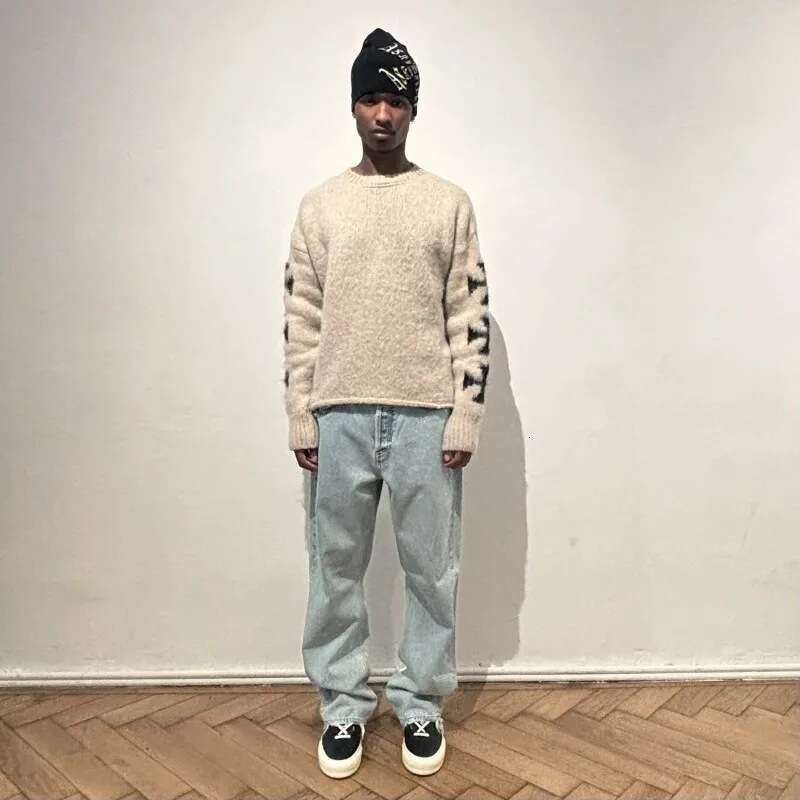 European And American Retro Cross Knitted For Men High Street Fashion Niche Design Loose Round Neck Sweater Ins Trend