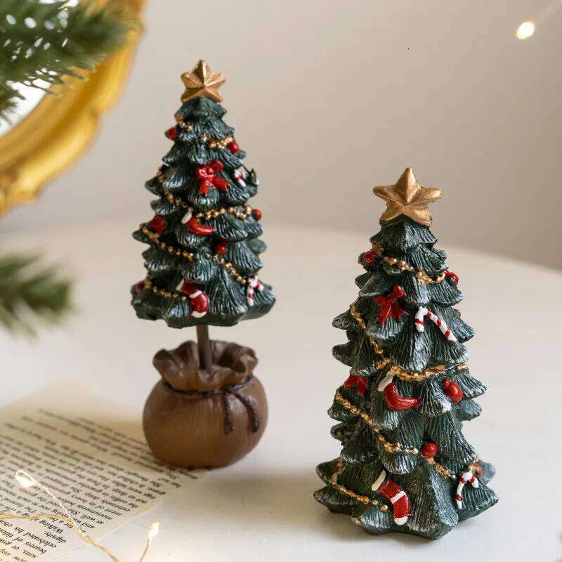 Miniature Desktop Christmas Tree Resin Festive Decor Holiday Gift Set for Xmas Party Home Tabletop Decoration Photo Background Y260202