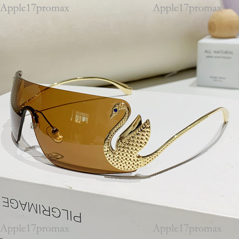Luxury Brand Designer's 2026 New Model Of Frameless Integrated Ladies' Sunglasses With Unique Diamond-embedded Swan Leg Design, Street Style