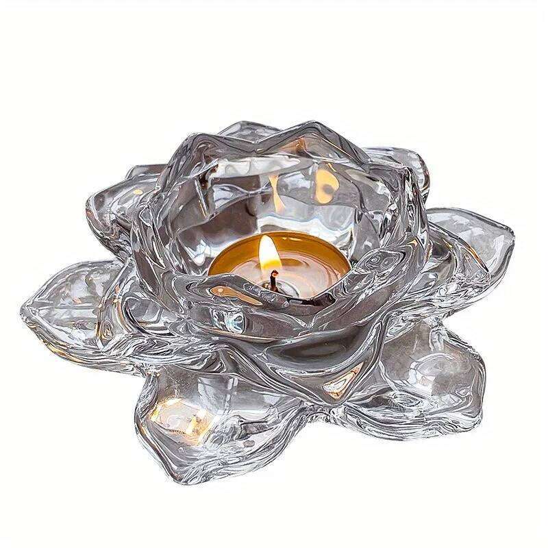 1PC Chinese Style Lotus Crystal Glass Holder Romantic Candlelight Dinner Base Bar Transparent and Minimalist Candle Cup Y260131