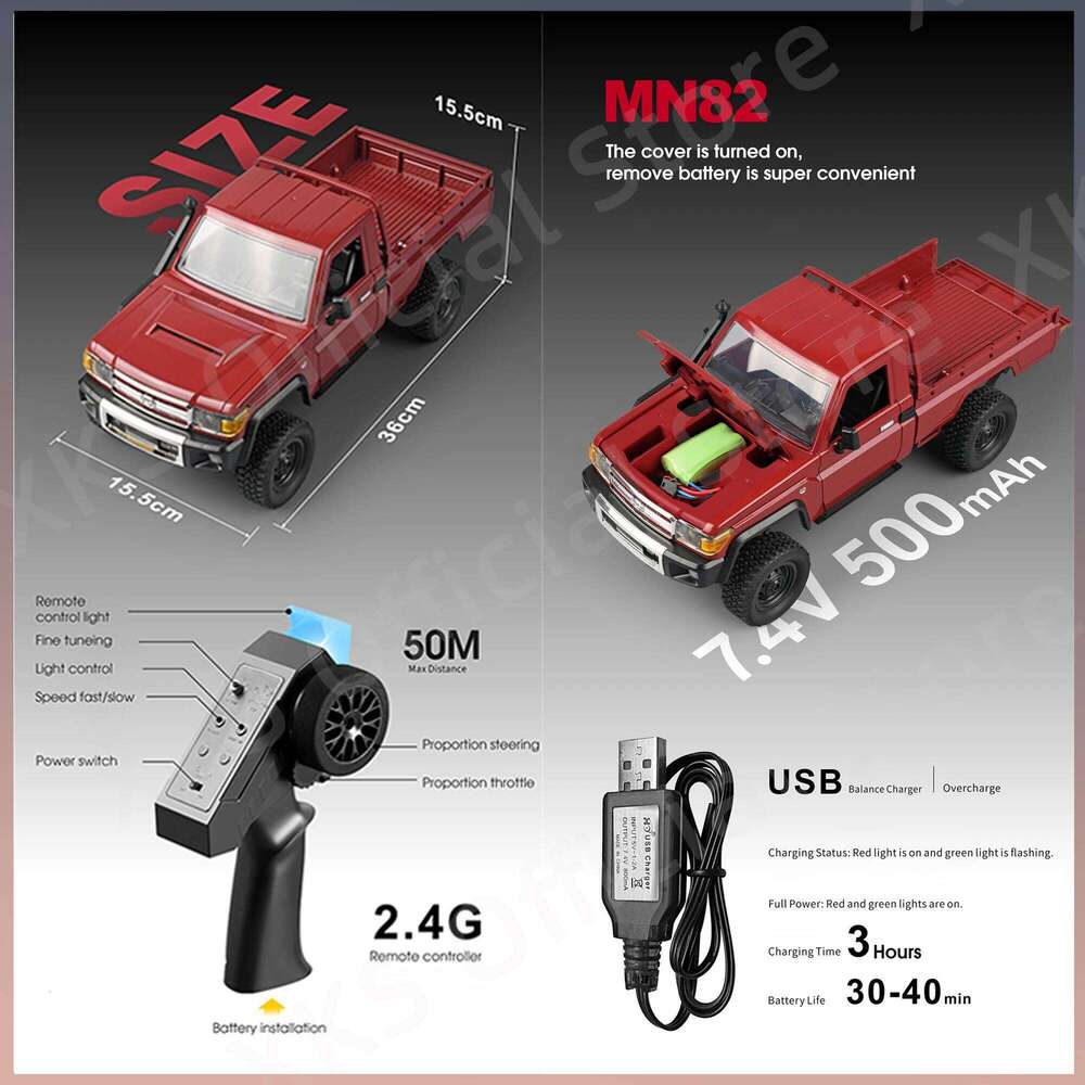 Mn82 Rc 1:12 Full Scale 2.4G 4WD 280 Motor Remote Control Off-Road Pickup Truck Model Car for Boys Adult Gifts Y260131