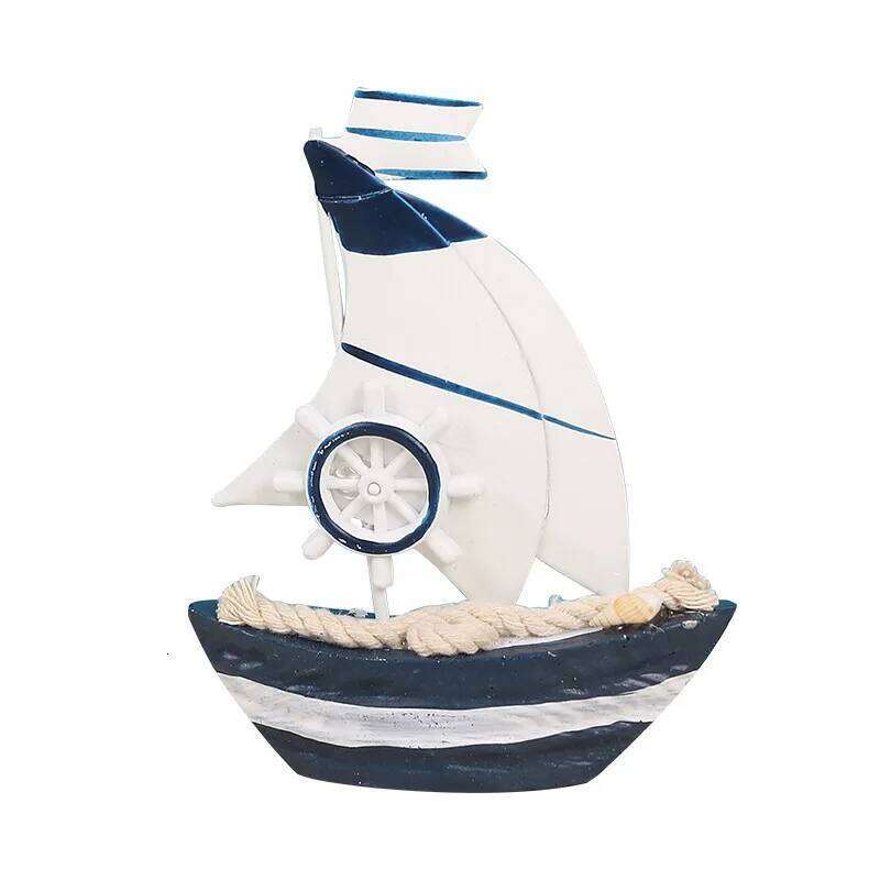 Blue Mediterranean ornaments bedroom study desktop holiday gifts marine art wooden sailing decorations Y260202