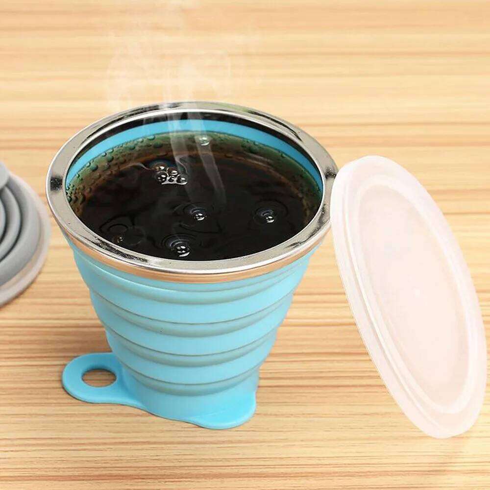 270ml Portable Silicone Folding Water With Lanyard / Lid Retractable Travel Mini Coffee Cups Outdoor Gargle Cup Z260202