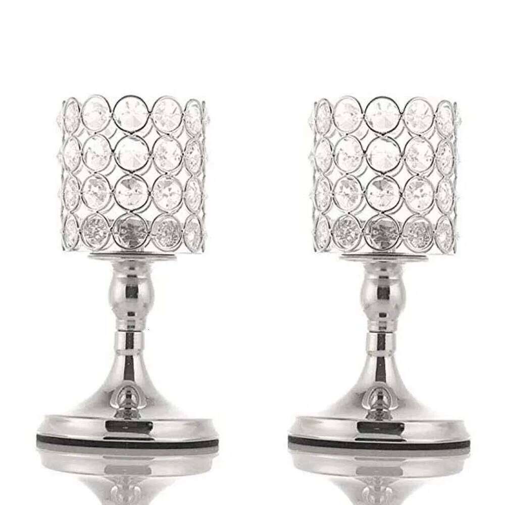 Metal Crystal Candle Holder Hollow Romantic Wrought Iron Candlestick Table Ornaments Goblet-shaped Craft Candelabra Christmas Y260131