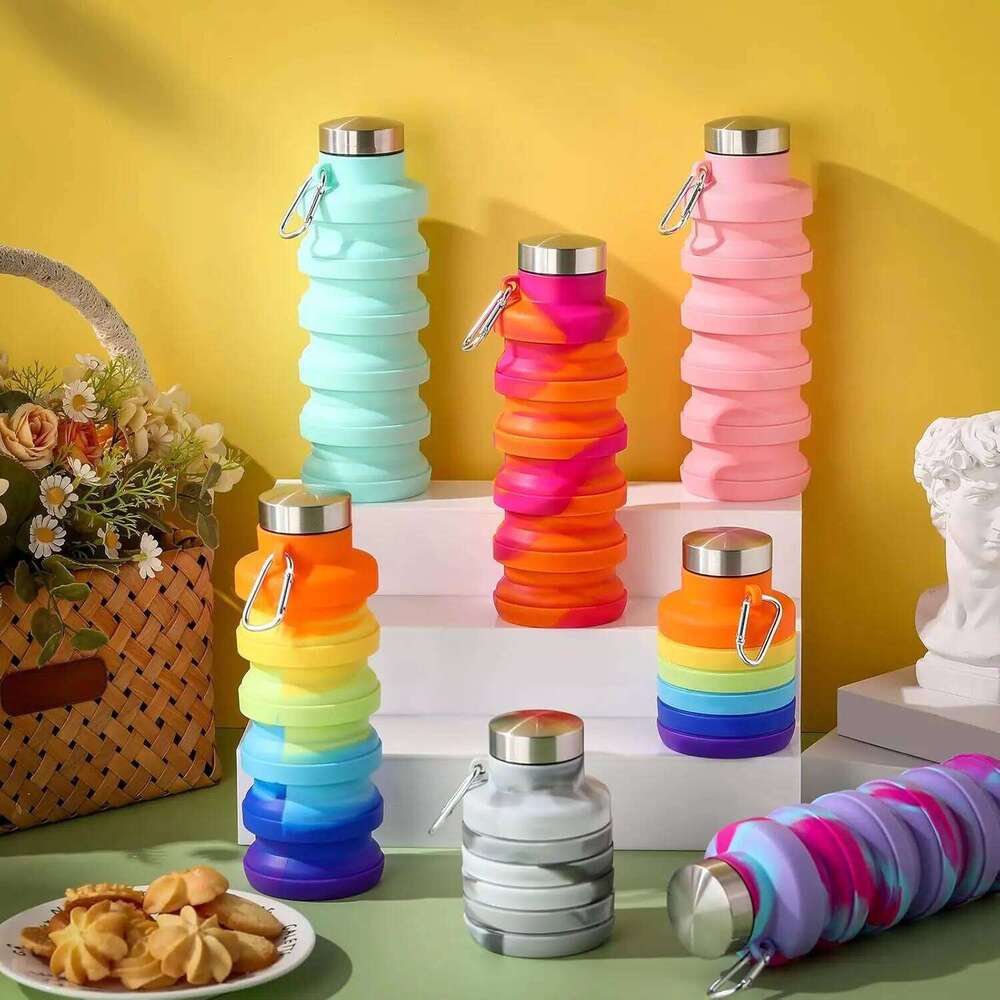 20 Pack Foldable Silicone Water Bottles 17oz Leakproof Reusable with Clip for Travel Hiking Outdoor Sports Z260202