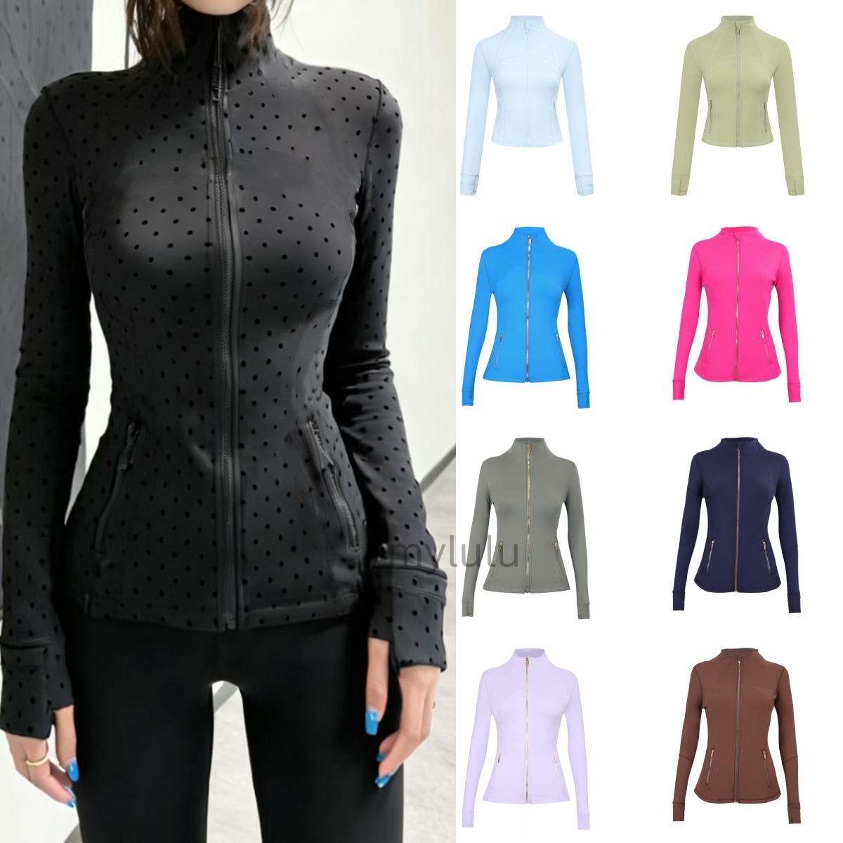 polka dot jacket Yoga Jacket Womens Workout Sport Coat Fitness Jacket Sports Quick Dry Activewear Top Solid Zip Up Sweatshirt Sportwear